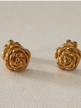 Gold Rose Stud Earrings Minimal Floral Dainty Jewelry